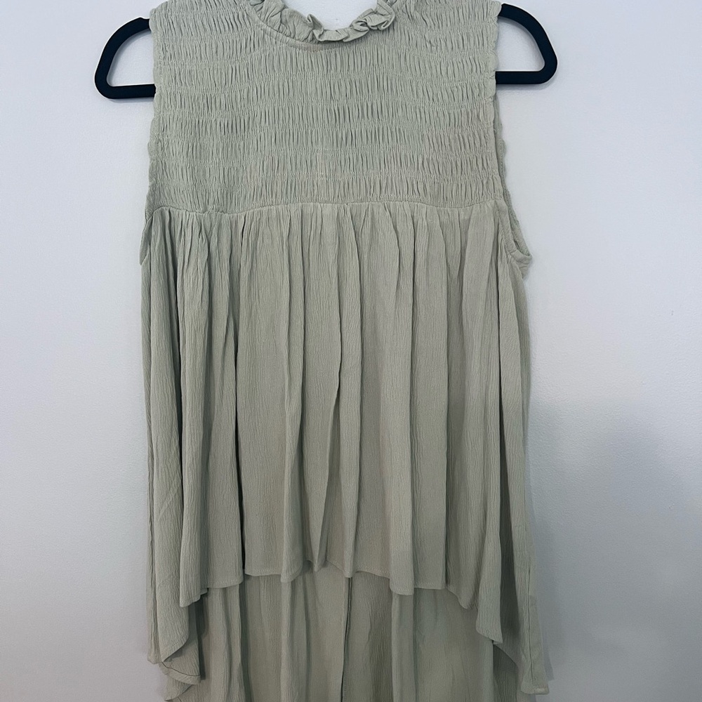 Entro Green Asymmetrical Smocked Top